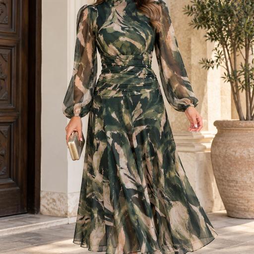 Vestido Midi de Fiesta Estampado Aria Verde