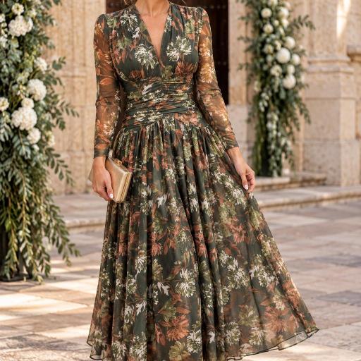 Vestido de Invitada Neus Floral Verde | Mälika