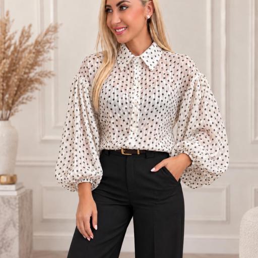 Blusa Amore de Lunares con Manga Francesa | Beige [0]