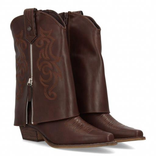 Botas de Tacón para Mujer, Estilo Cowboy Polaina, Marrón piel