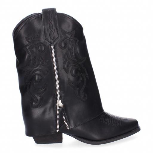 Botas de Tacón para Mujer, Estilo Cowboy Polaina, Negro piel [1]