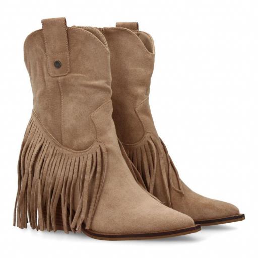 Botín mujer con flecos estilo cowboy  Asir Apricot
