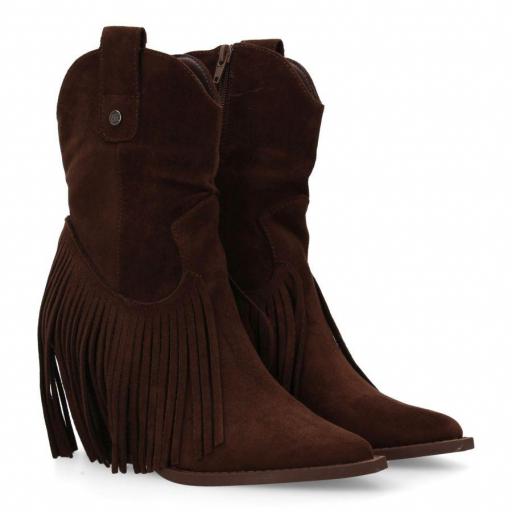 Botín mujer con flecos estilo cowboy  Asir marrón