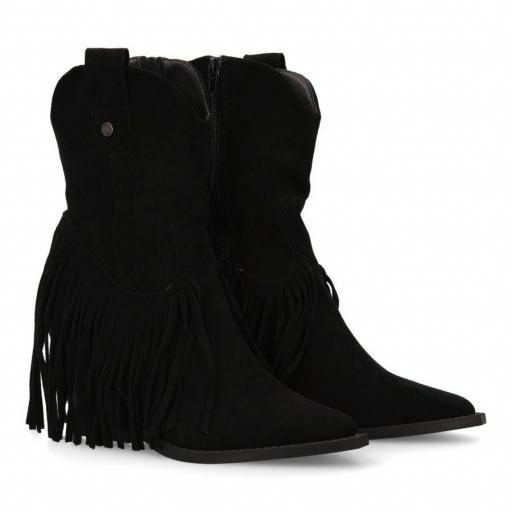 Botín mujer con flecos estilo cowboy  Asir negro
