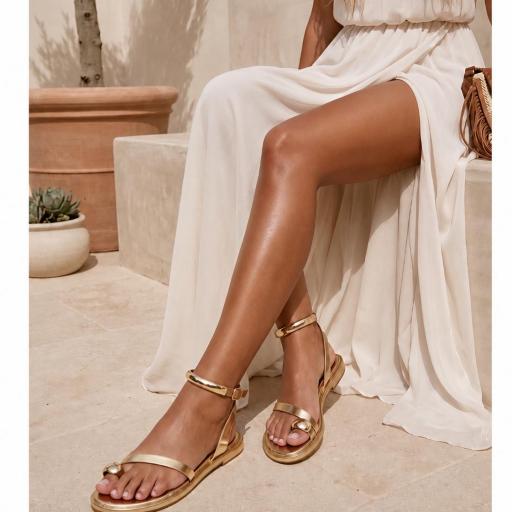 Sandalias Planas Oro con Detalles Dorados para Mujer | Sandalias Romanas [0]