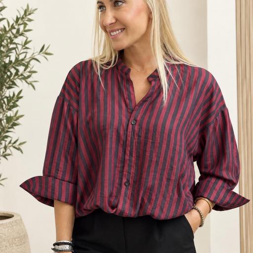 Blusa de Rayas Burdeos y Negro Mujer | Mälika