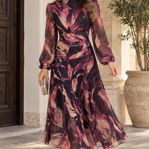 Vestido Midi de Fiesta Estampado Aria Morado