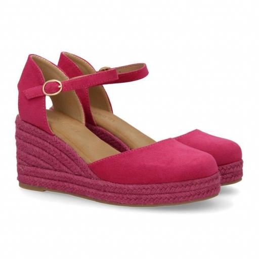 Sandalia de cuña de yute para mujer ergonómica Bari Fucsia