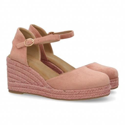 Sandalia de cuña de yute para mujer ergonómica Bari Rosa