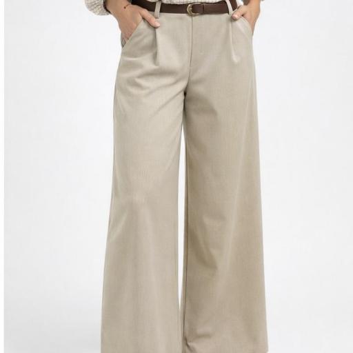 Pantalón palazzo elástico de mujer Beige  [1]