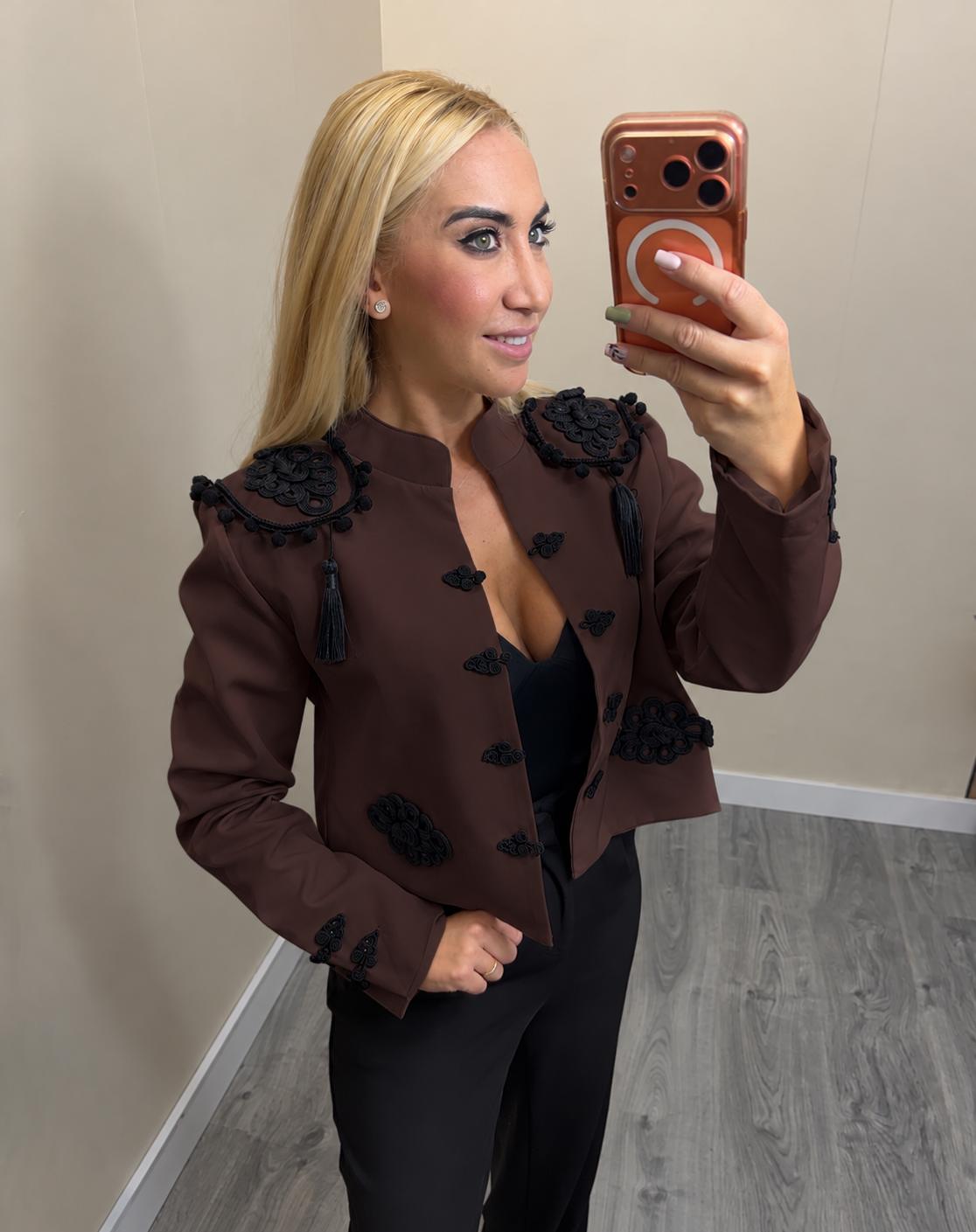 Chaqueta Torera Bordada Flamenca Marrón