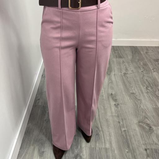 Pantalón Palazzo de Paño con Cintura Alta Rosa [1]