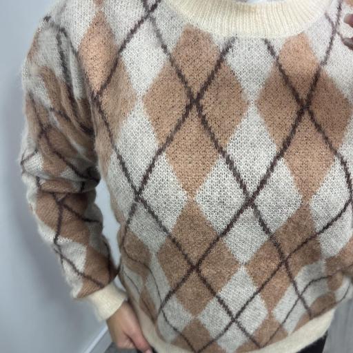 Jersey de Punto Rombo Beige y Marrón [1]