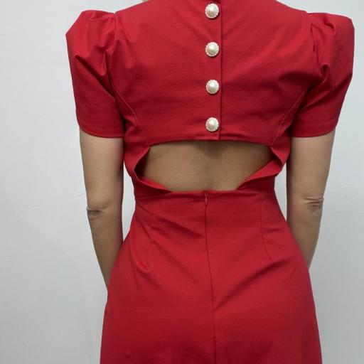 Vestido Elegante Corto  Mujer con Espalda Abierta y Botones – Fiesta Rojo [1]
