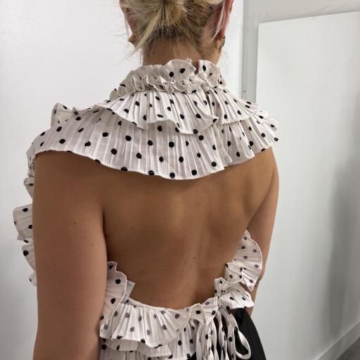 Top Volantes Lunares Blanco y Negro | Top Elegante Espalda Abierta Mujer – Malika [1]