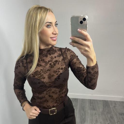 Top Mujer Transparente Floral Marrón 