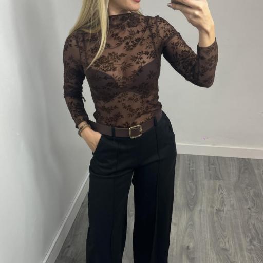 Pantalón Palazzo de Paño con Cintura Alta Negro