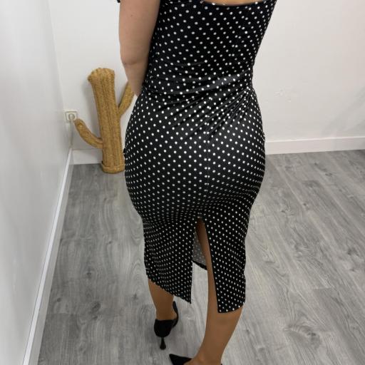 Vestido  Mujer Midi Ajustado de Lunares Negro [1]