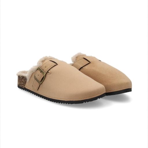 Zueco forrado cálido con hebilla para mujer Kaki [1]