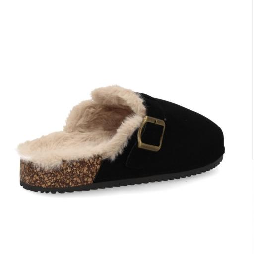 Zueco forrado cálido con hebilla para mujer Negro [1]