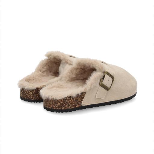 Zueco forrado cálido con hebilla para mujer Beige [1]