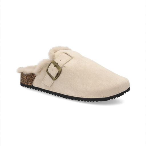 Zueco forrado cálido con hebilla para mujer Beige [2]