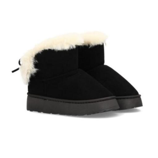 Bota invernal forrada con borreguito y plataforma Negro