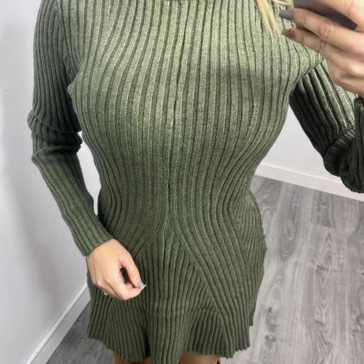 Vestido de Punto Canalé Verde Mujer [1]