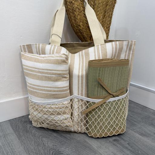 Bolso de Playa con Esterilla y Almohada | Bolso 3 en 1 Verano | Malika Beige porque los miércoles  [1]