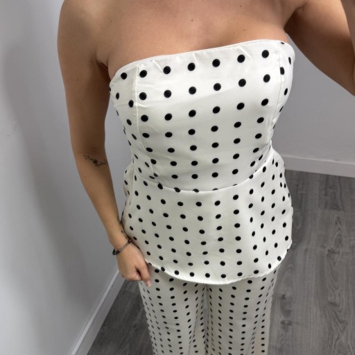 Conjunto Mujer Lunares Blanco y Negro – Top Bandeau + Pantalón Fluido [2]