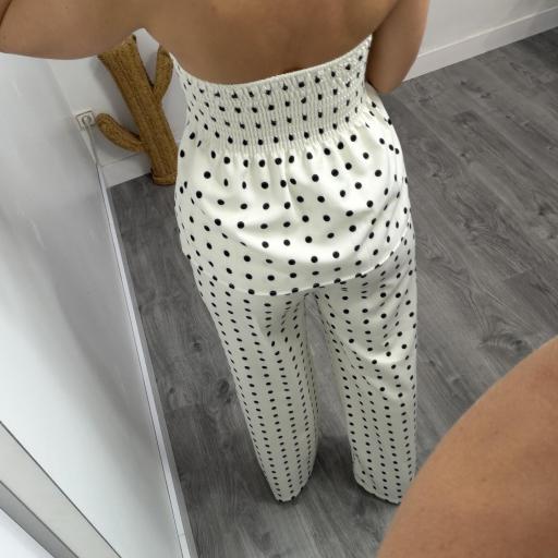 Conjunto Mujer Lunares Blanco y Negro – Top Bandeau + Pantalón Fluido [1]