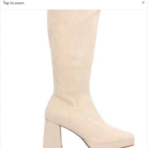 Botas altas beige de mujer con tacón ancho [2]