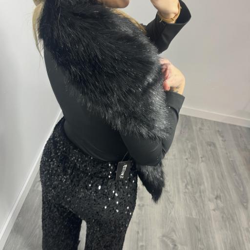 Chaleco Fular de Pelo Sintético con Brillo  Negro [2]