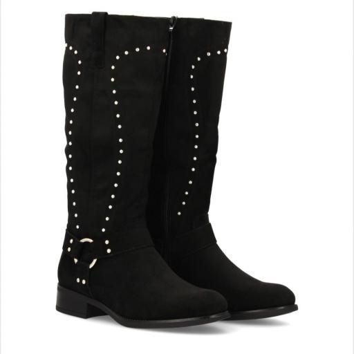 Botas Camperas Mujer Negro con Tachuelas