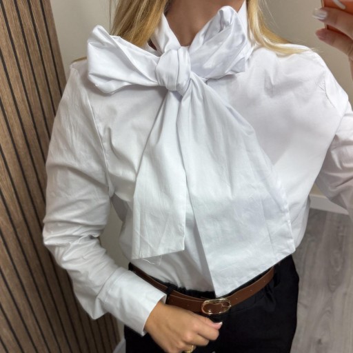 Camisa Blanca Mujer con Lazada al Cuello | Blusa Elegante [1]