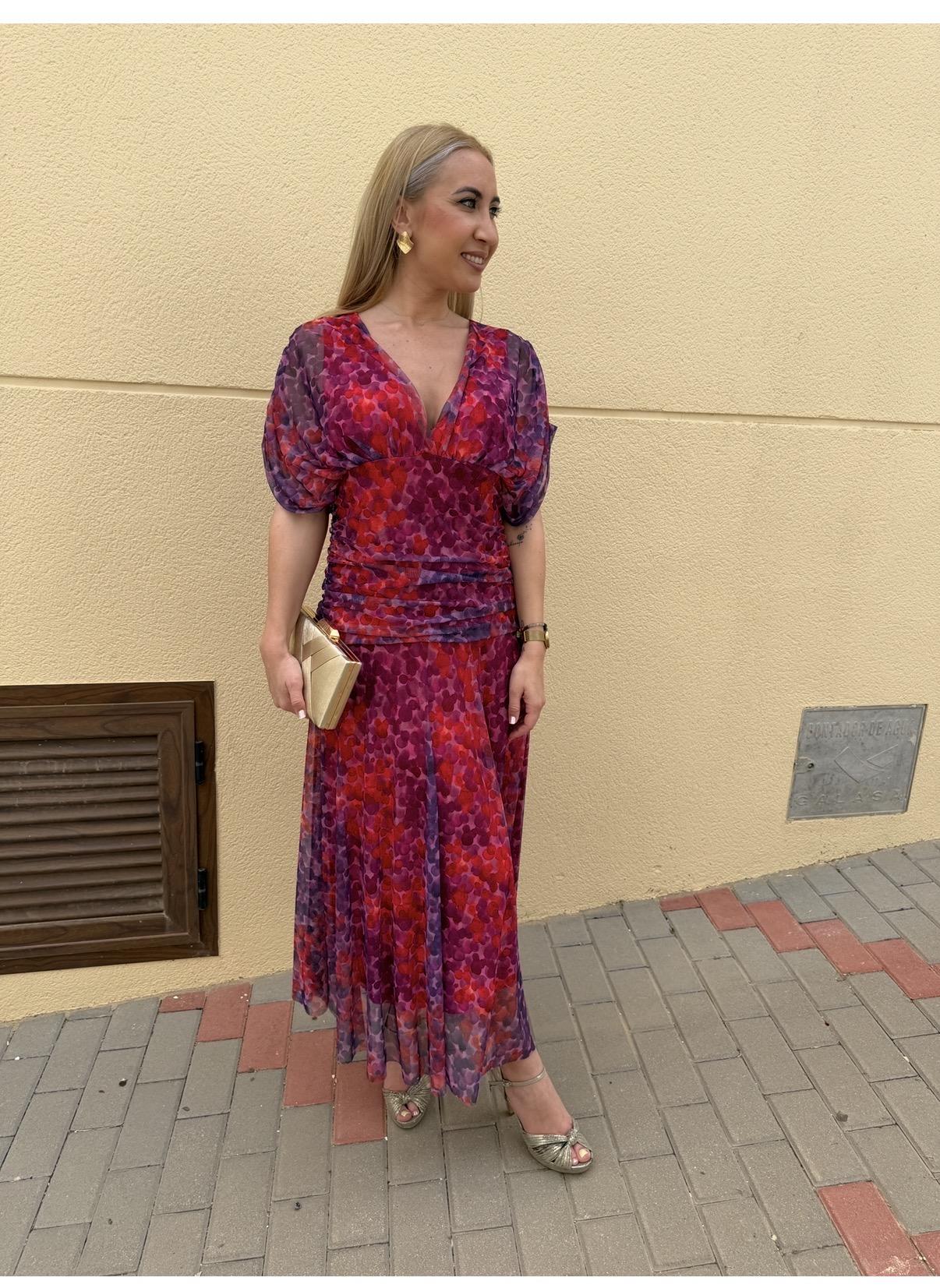 Vestido Midi Aura fucsia Estampado – Invitada