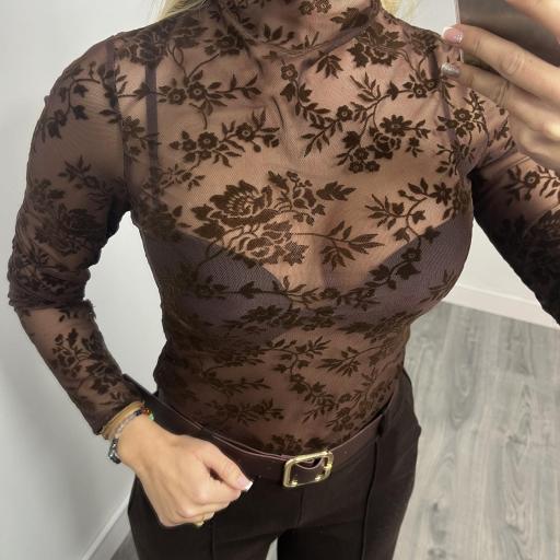 Top Mujer Transparente Floral Marrón  [1]