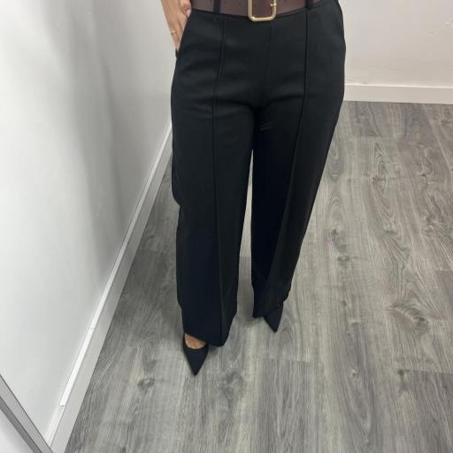 Pantalón Palazzo de Paño con Cintura Alta Negro [1]