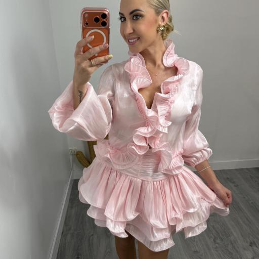 Conjunto Rosa Satinado con Volantes Mujer | Amore [0]