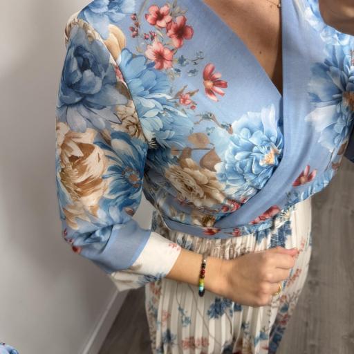 Vestido Midi Floral Elegante para Invitadas Azul [1]