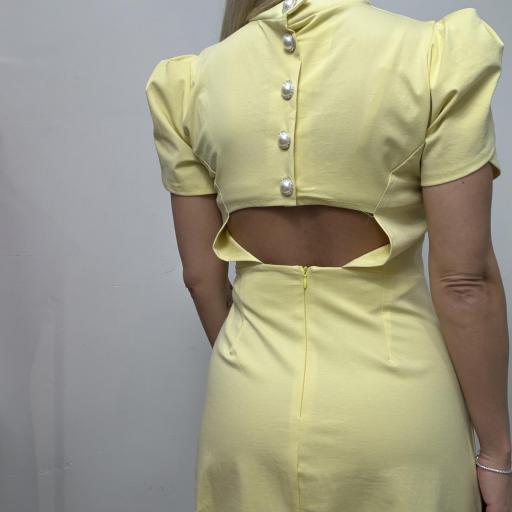 Vestido Elegante Corto  Mujer con Espalda Abierta y Botones – Fiesta Amarillo  [1]