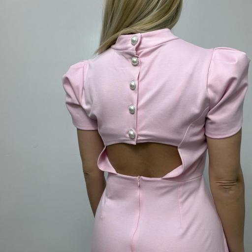 Vestido Elegante Corto  Mujer con Espalda Abierta y Botones – Fiesta Rosa [1]