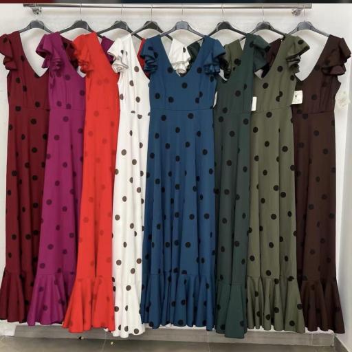 Bata Rociera de Lunares Elástica para Mujer – Vestido Flamenca  con Volantes Alice [1]