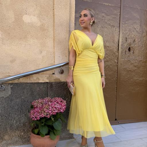 Vestido Elegante Verde Cataleya Invitadas Amarillo [2]