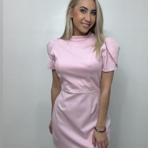 Vestido Elegante Corto  Mujer con Espalda Abierta y Botones – Fiesta Rosa [0]