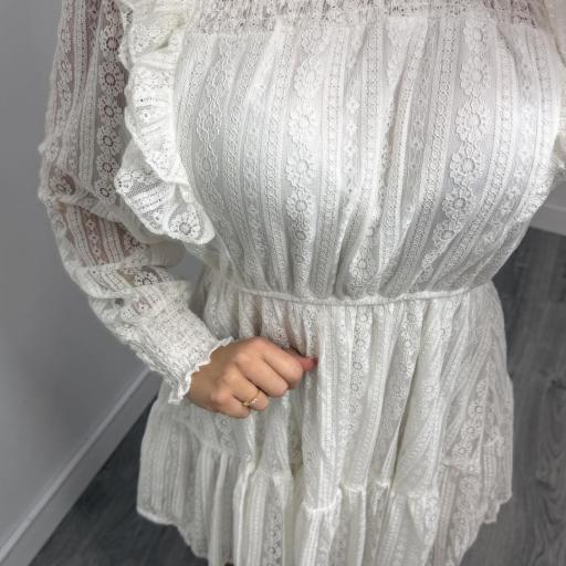 Vestido Blanco Corto de Encaje con Volantes Vanira [1]