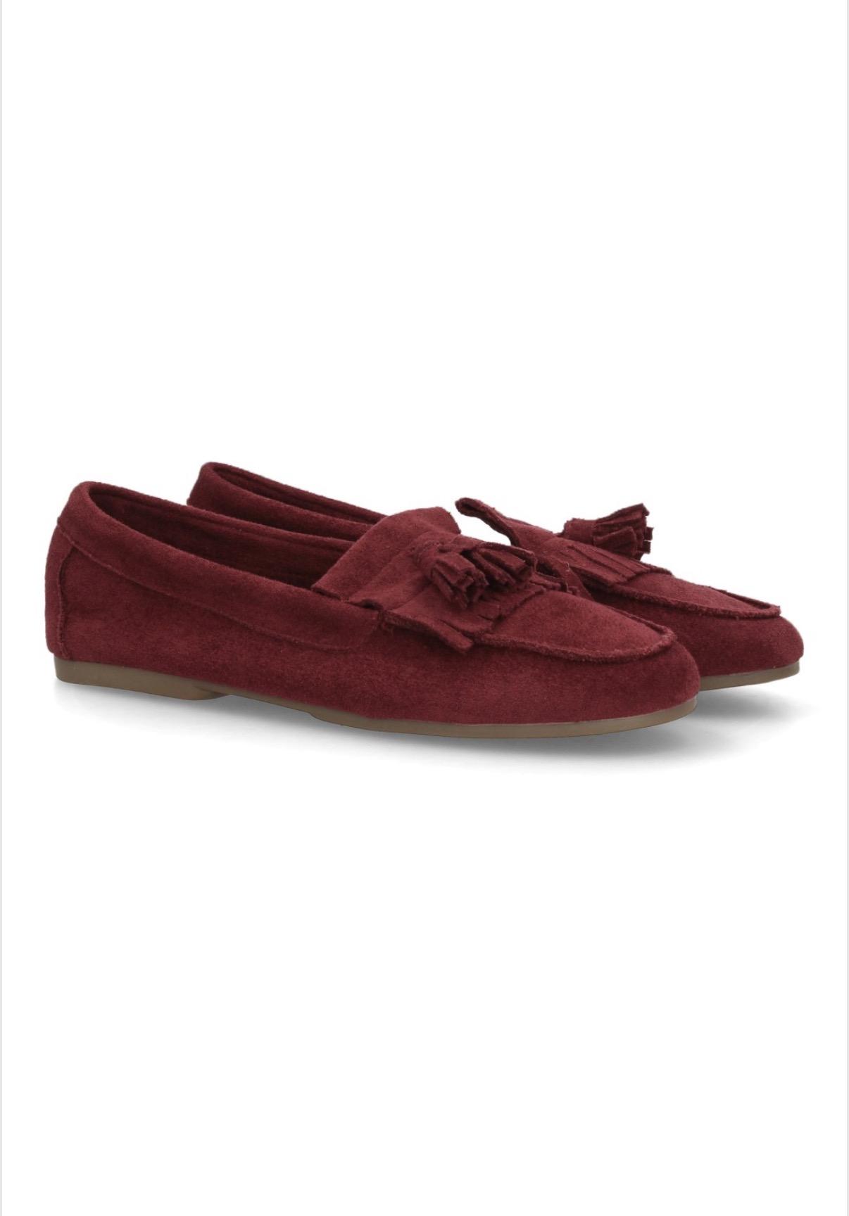 Mocasines de Mujer Efecto Ante con Borlas Burdeos