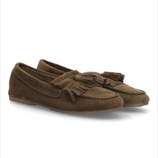 Mocasines de Mujer Efecto Ante con Borlas Verde [1]