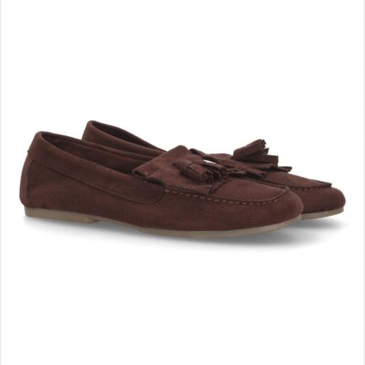 Mocasines de Mujer Efecto Ante con Borlas Marrón  [1]