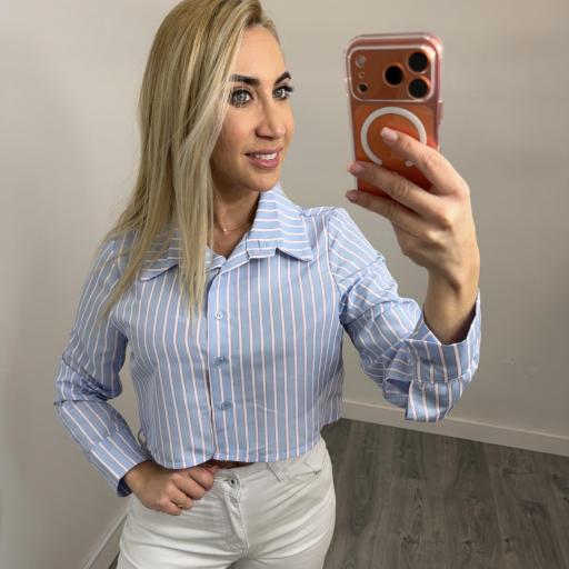 Camisa de Rayas Azul Mujer Blusa Elegante de Estilo Casual | Malika